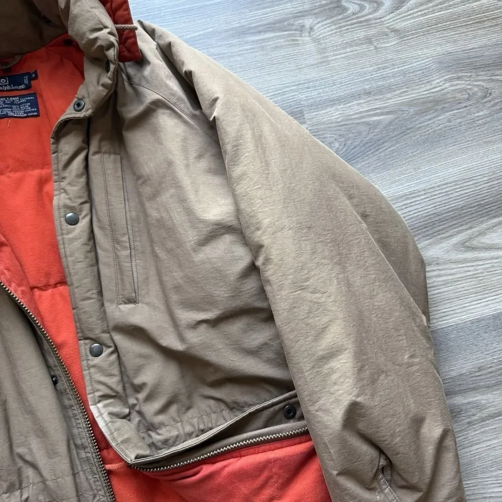 VTG Polo Ralph Lauren Down Mountain Expedition Parka Brown Jacket Small RARE Ski